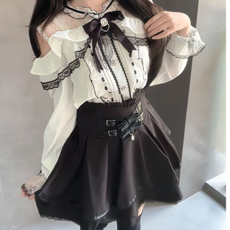 Conjunto gótico japonés Y2k es - Blouse Off Shoulder reseña y precio